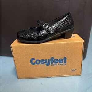 Black Croc-Embossed Mary Jane Flats